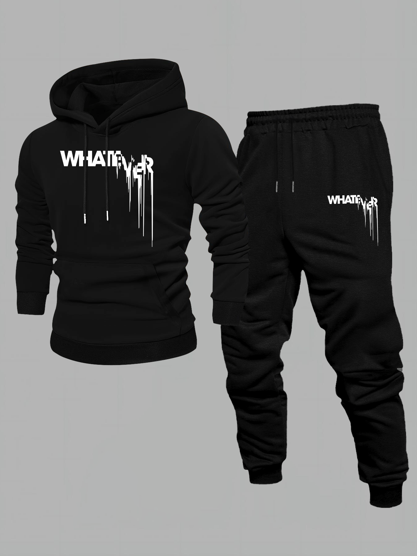 Outdoor Sports Outfit - Herren 2-Teiliges Streetwear-Outfit mit Drip-Tear-Buchstabendruck, Langarm-Hoodie