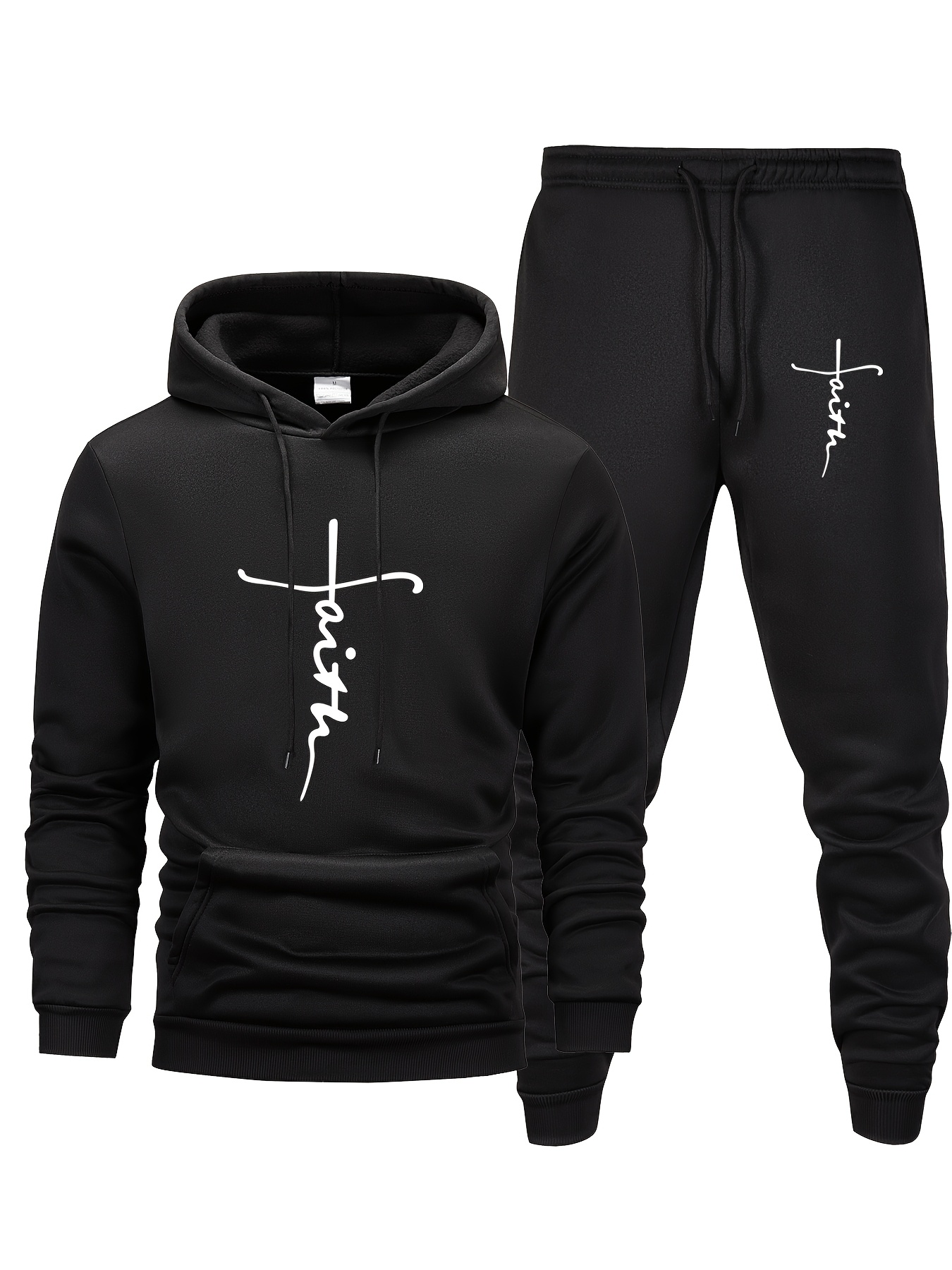 Outdoor Sports Outfit - Herren-Trainingsanzug mit Faith-Print, 2-teilig, Langarm-Hoodie &